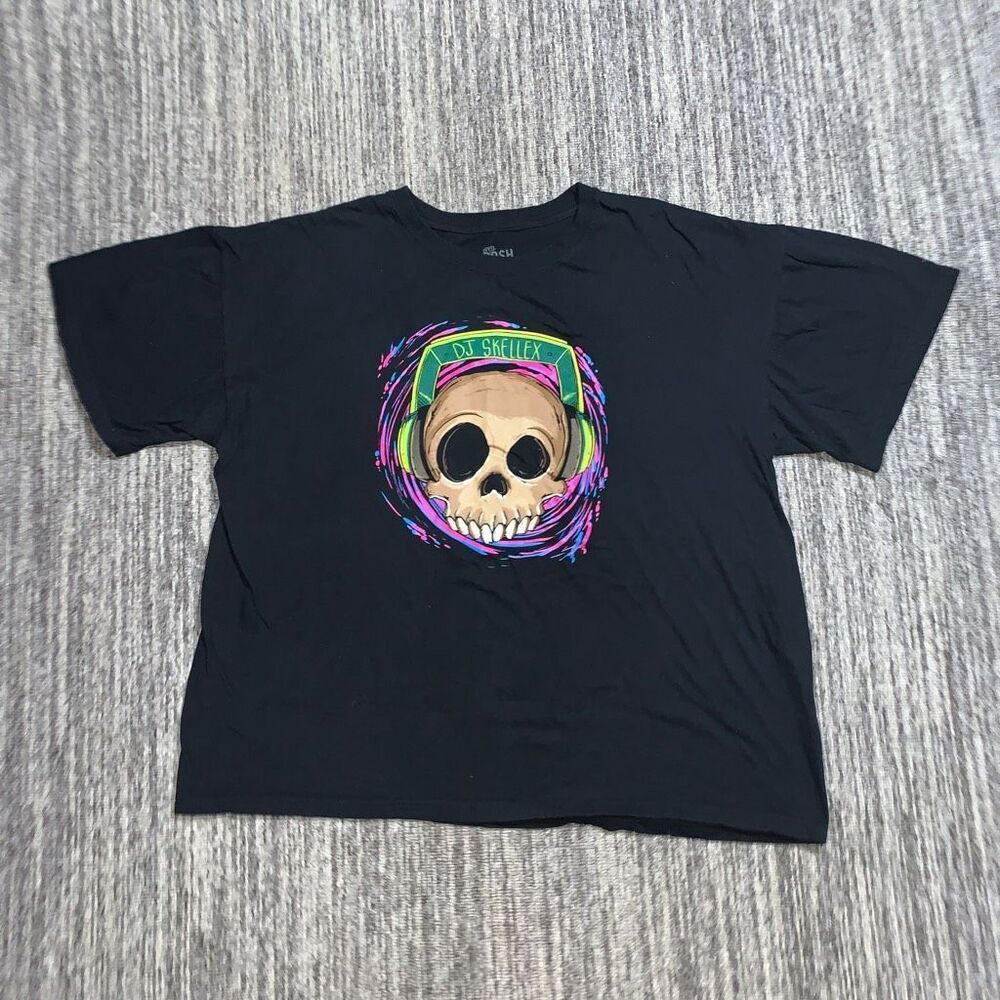DJ Skellex Mens XL Posh Blacklight Glow T Shirt Hip Hop House Trance Black‎
